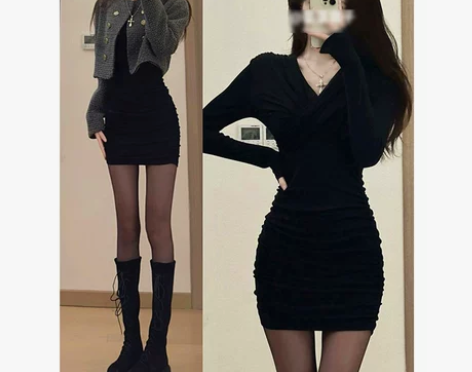辣妹冬装套装内搭裙子黑丝搭配后妈包臀裙女秋...