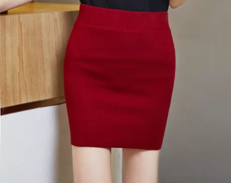 秋冬M码高腰弹力修身女包臀裙半身裙针织一步...