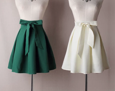 清新复古蝴蝶结系带百褶高腰半身蓬蓬A字裙短...