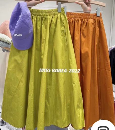 夏彩色棉质中长裙A字裙大裙摆半身裙时尚韩版...