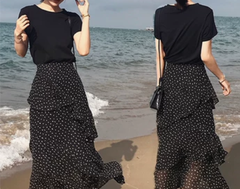 小碎花半身裙女夏季新款不规则高腰蛋糕裙中长...