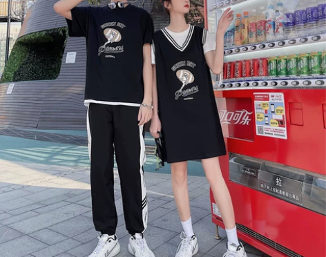 情侣装2022夏装一衣一裙休闲运动风撞色圆...