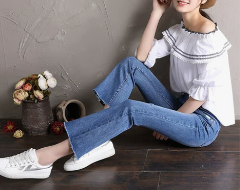 微喇叭裤女牛仔裤九分2018春秋新款ulz...