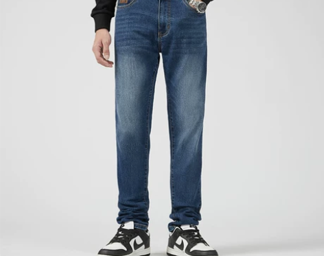 中低腰弹力洗水牛仔裤男长裤显高显瘦高档商务...