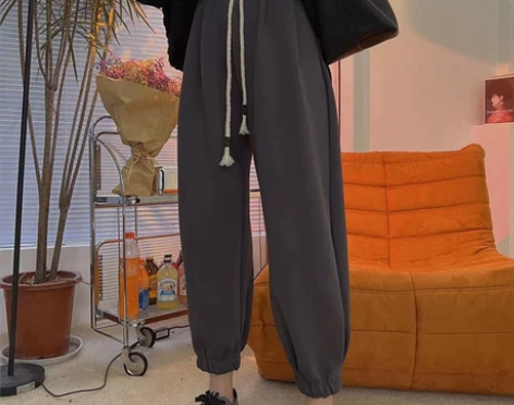 梨型身材大码高腰加绒休闲哈伦裤女秋冬胖妹妹...