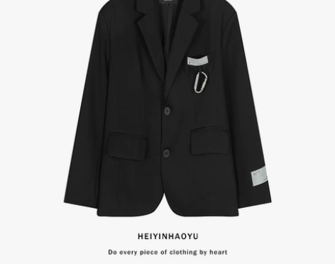 高级感休闲复古宽松黑色西装外套男ins潮设...