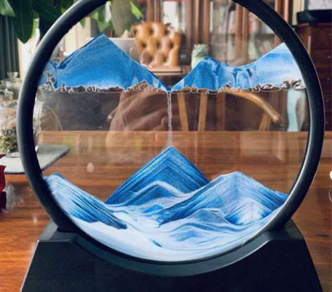 简约3D山水流沙画摆件客厅工艺品玻璃艺术创...