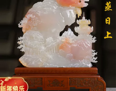 千里江山玉雕山水大件意境雕刻靠山石装饰玉石...