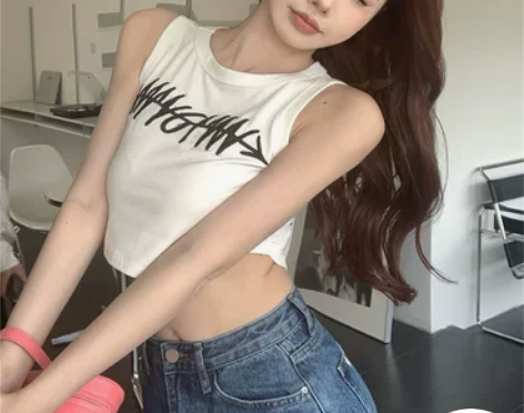 甜辣妹刺绣小吊带背心女夏季纯欲紧身露脐短款...