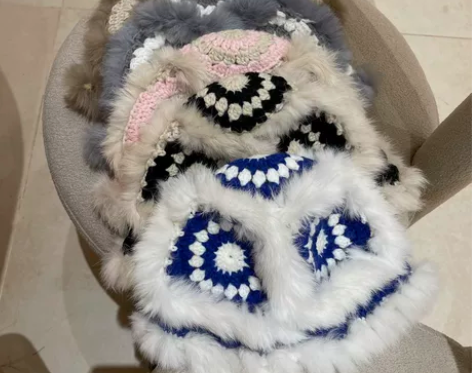 兔毛渔夫帽女成人虎头帽秋冬可爱毛绒针织帽醒...