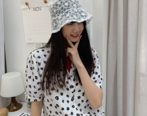 夹心少女/仙气蕾丝花朵帽子面纱网遮阳渔夫帽...