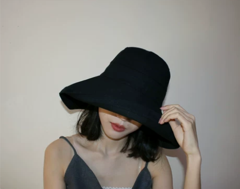 黑色渔夫帽女夏遮阳帽子春秋紫外线百搭大沿太...