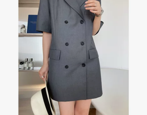 法式西装连衣裙女夏薄款韩版双排扣设计感小众...