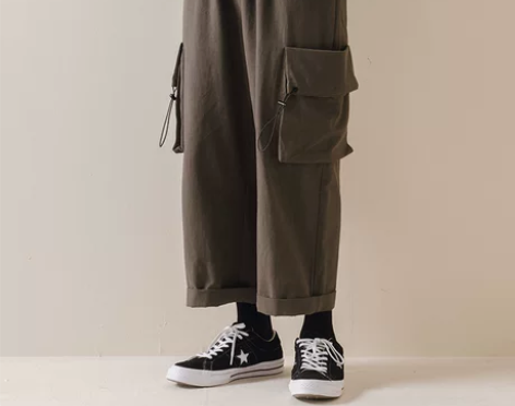 NOTHOMME日系潮牌深军绿棉麻工装直筒...