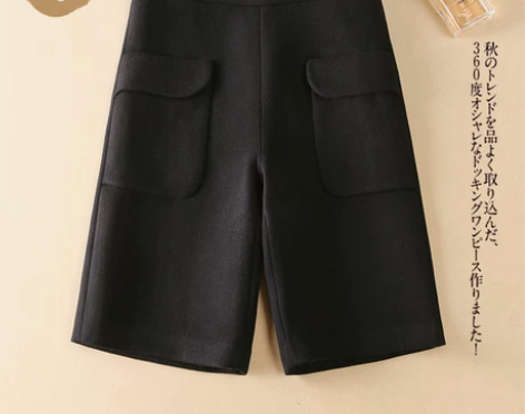 毛呢短裤女秋冬休闲直筒裤高腰显瘦阔腿裤春季...