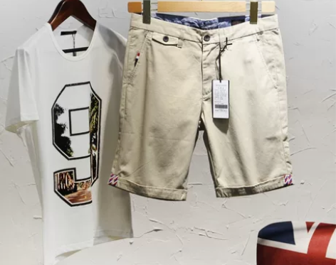 男式夏装休闲短裤棉质卷边挺括有型三标齐全裤...