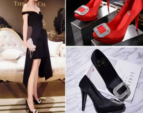 2018新款方扣水钻高跟鞋防水台细跟超高跟...