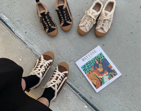 松糕鞋女厚底单鞋女平底韩版圆头毛毛鞋女冬外...