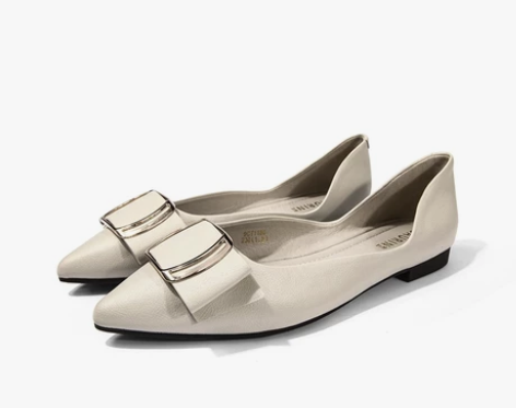 索兰女鞋 金属方扣蝴蝶结尖头仙女风一脚蹬单...