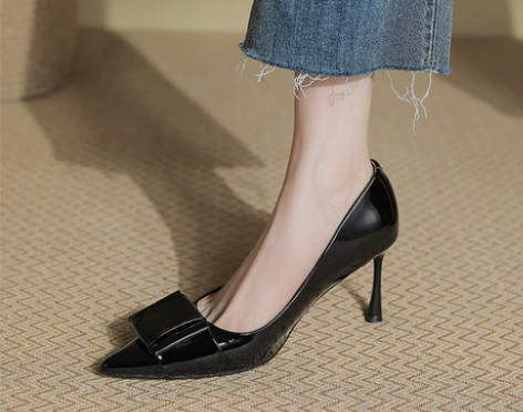 少女单鞋单鞋黑色法式高跟鞋女2023春季新...