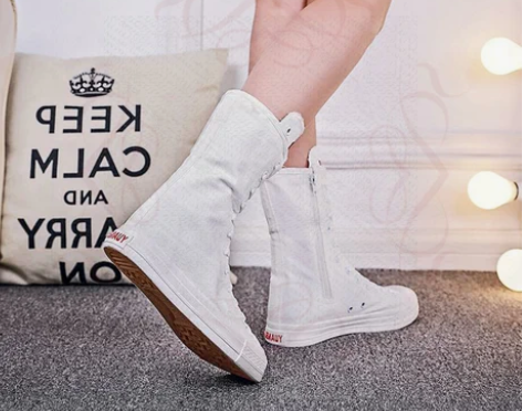 中筒帆布鞋女内拉链韩版长筒内增高大码短靴高...