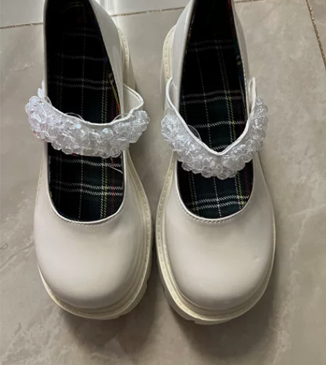 玛丽珍鞋   粗跟水钻英伦风单鞋显瘦复古日...