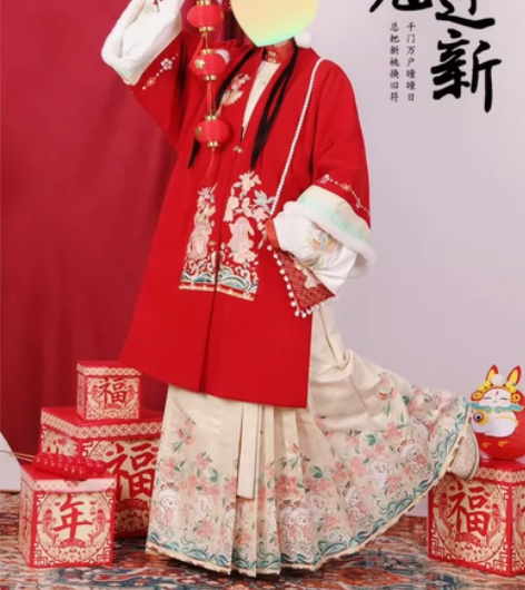 汉旭原创汉服女冬季明制马面裙披袄加绒加厚瑞...
