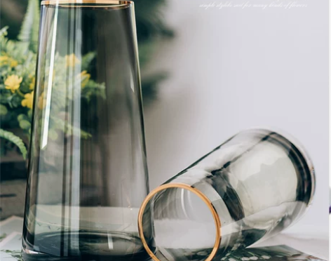 轻奢描金透明玻璃花瓶干花客厅花器摆件装饰创...