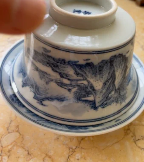 （闲转断舍离）陶玉柴窑三才通景盖碗，仿古泥...