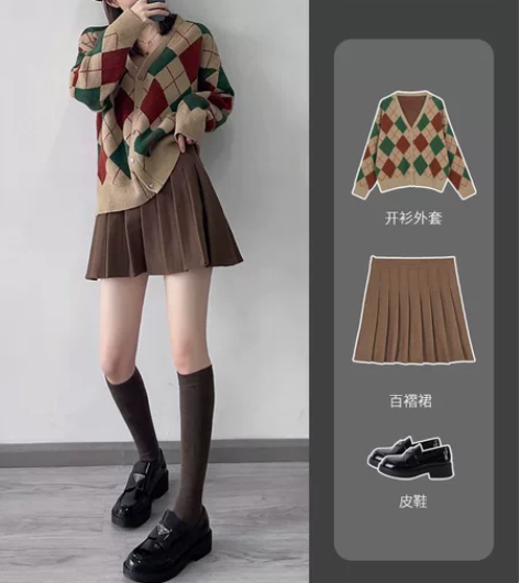 卡其色百褶裙女半身裙短裙春秋冬2022新款...