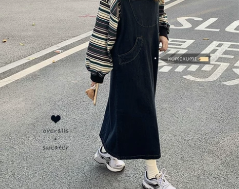 学生减龄牛仔背带裙韩版2022新款秋季中长...