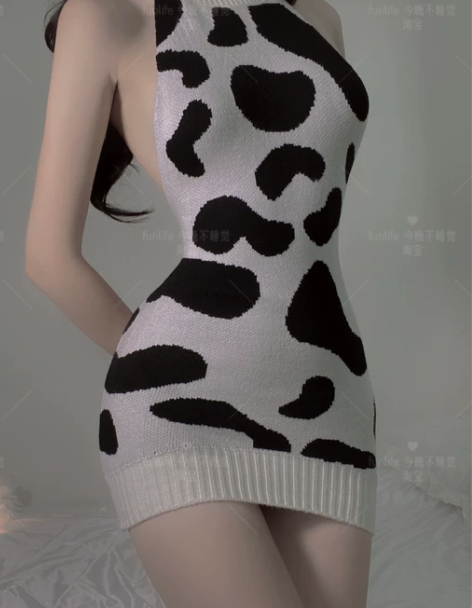 吊带裙性感包臀露背奶牛吊带高领毛衣针织连衣...