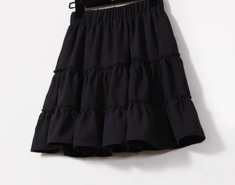 夏季新款黑白波点短裙高腰半身裙荷叶边蓬蓬裙...