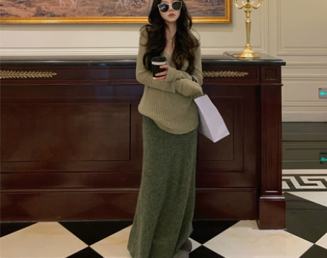 马海毛针织长款高腰半身裙女慵懒氛围感气质名...