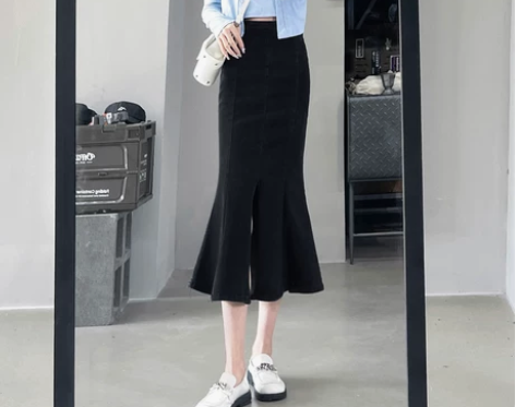 PVJ牛仔鱼尾裙半身裙开叉2022年夏季新...