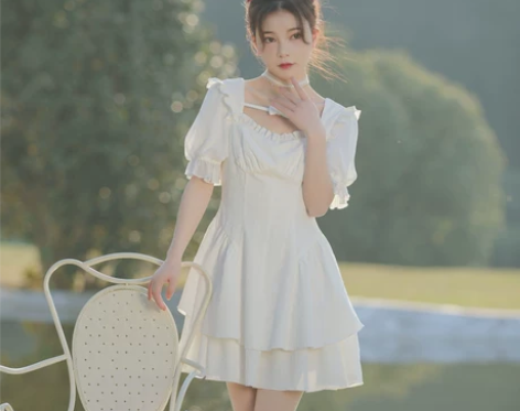 原创森女部落公主风可甜可盐奶甜裙子浮雕连衣...