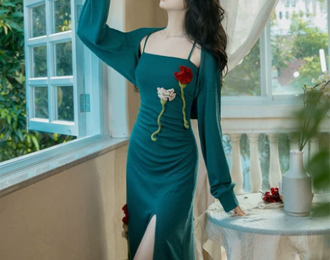 秋款一整套穿搭港风甜辣修身套装显瘦针织连衣...