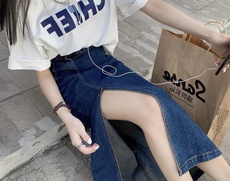 牛仔半身裙女夏季港风复古高腰显瘦a字包臀裙...