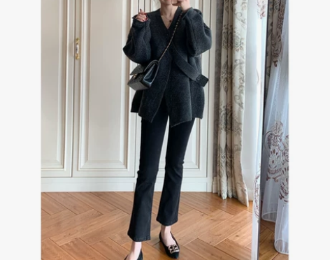 裤子女2021年秋冬新款高腰显瘦黑色百搭牛...