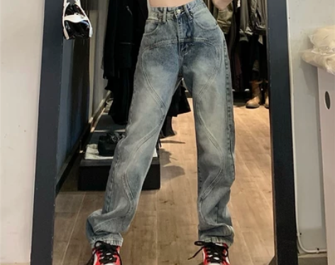 适合胯大腿粗做旧牛仔裤女春秋大码胖妹妹mm...