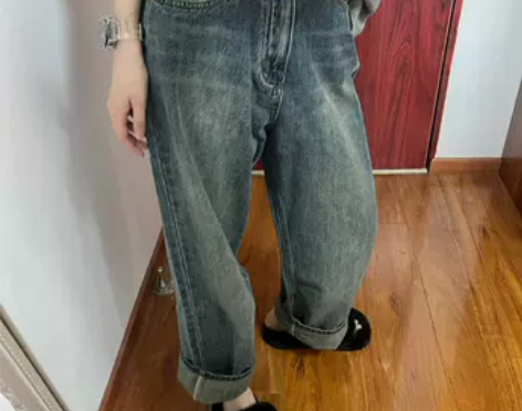 复古蓝色阔腿牛仔裤女夏季2022年新款高腰...