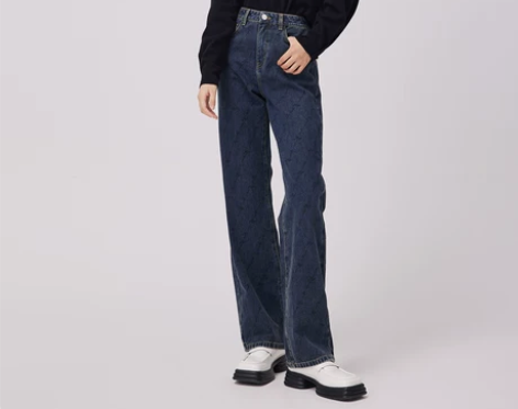 LILY 新款 设计感暗纹全棉休闲直筒裤高...