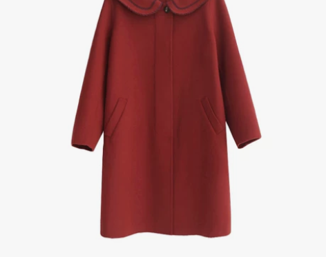 散文序/特种重工绣花 羊毛双面呢大衣女中长...