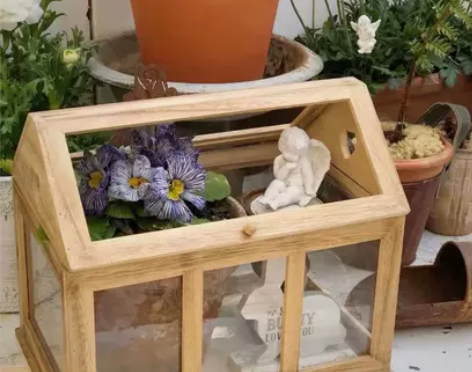 花园杂货原木色实木玻璃花房 暖房摆件 怕碎...