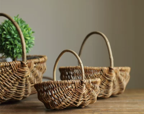 复古提篮柳编花篮花盆花器防水可水培土培手工...