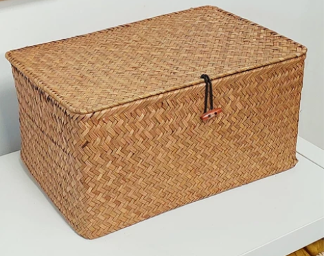 全新 带盖海草竹编收纳箱衣物整理篮 橱柜收...