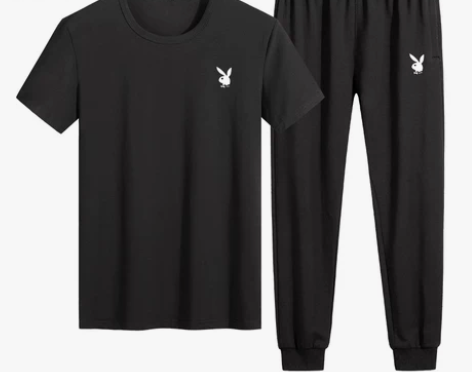 花花公子运动套装男夏季短袖长裤宽松大码纯棉...