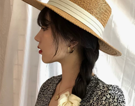 网红平顶草帽女夏时尚沙滩帽遮阳防晒复古法式...