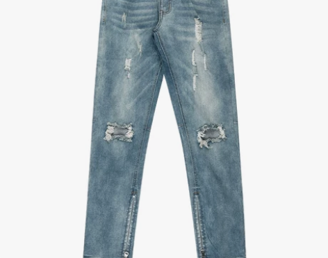 新因素潮弹力破洞牛仔裤高街裤子男宽松破洞裤...