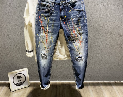 ins超火网红裤子男抖音 喷漆潮牌牛仔长裤...